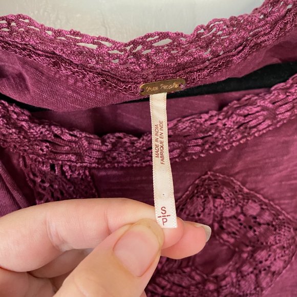 Free People Truly Madly Lace Top Wine Red - Picture 5 of 9